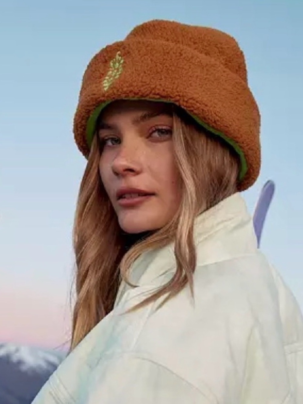 NWT Free People Back Roads Hat Tan with Green trim